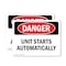 Signmission Unit Starts Automatically Danger Sign, Vinyl Decal, 10in W x 7in L, 2PK OS-2PACK-DS-D-710-L-2516 - alternate 1